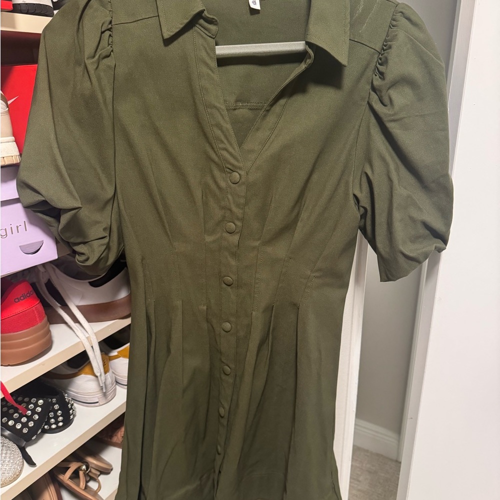 Olive Green Button-Up Dress